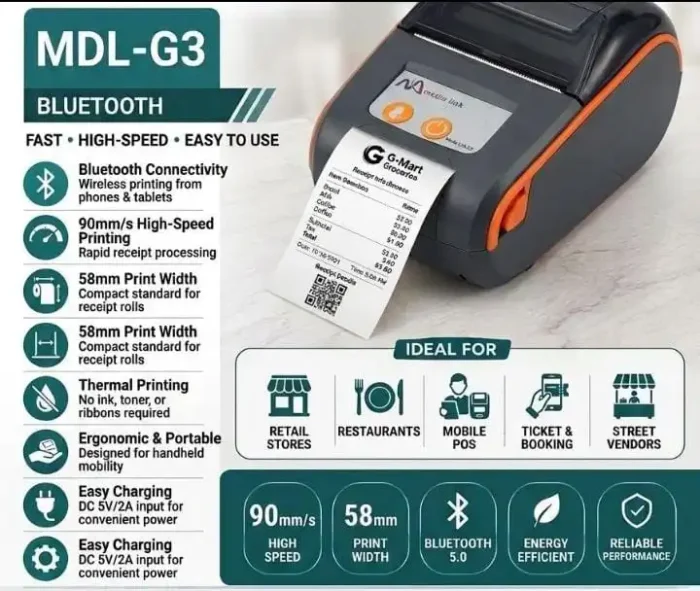 Media Link Bluetooth Mobile Printer 58mm Media Link Bluetooth Mobile Printer 58mm