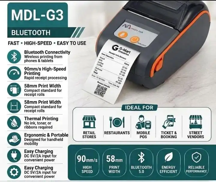 Media Link Bluetooth Mobile Printer 58mm